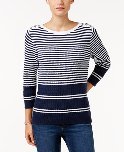 Karen Scott Embellished Striped Sweater, Only at Macy's