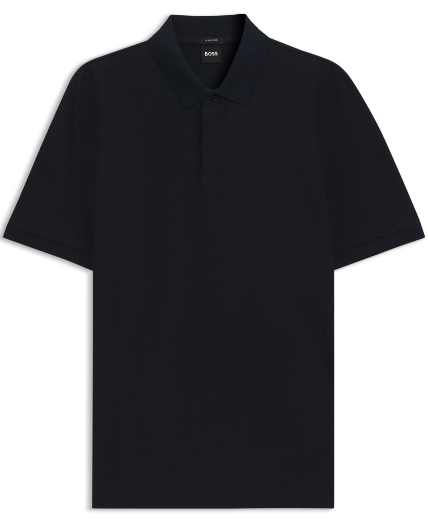 Мужское поло Hugo Boss Cotton Geometric-Jacquard Polo Shirt, цвет: Тёмный синий — фото 3