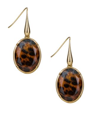 Gold-Plated Oval Drop Earrings