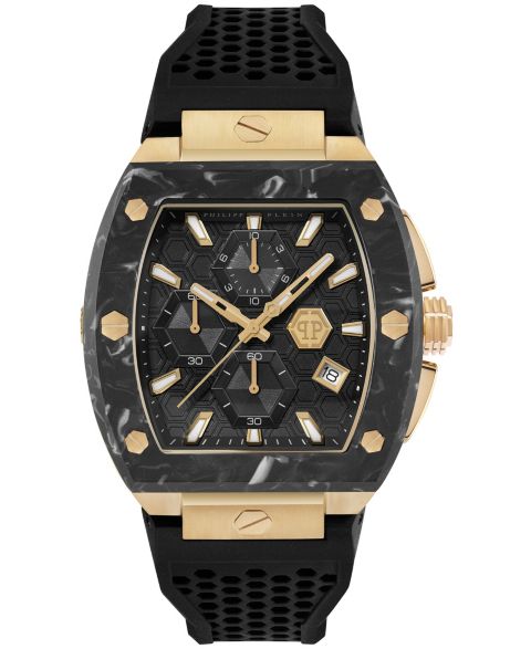 Мужские часы Philipp Plein Hexagon Phantom Black Silicone Strap Watch 44mm