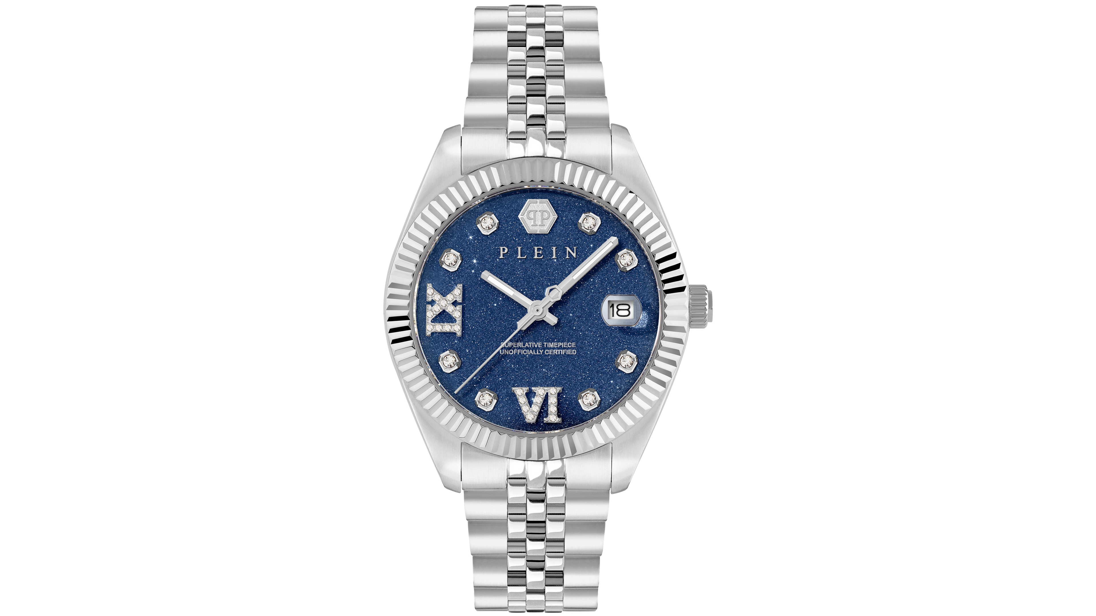 Philipp Plein Date Superlative Women's Silver Stainless Steel Bracelet Watch 34mm