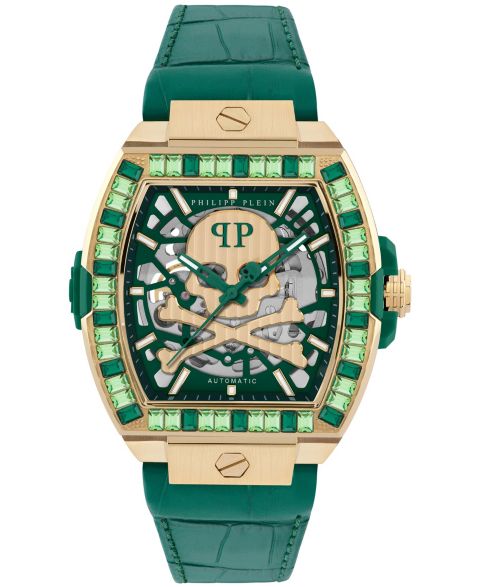 Мужские часы Philipp Plein Skeleton 2.0 Green Calf Leather Strap Watch 44mm