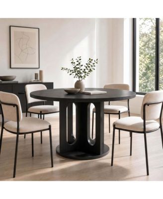 47 Inch Round Dining Table Seats 4-6, Circular Kitchen Table with Cross Pedestal Base, Idea for Dining Room, Kitchen and Living Room