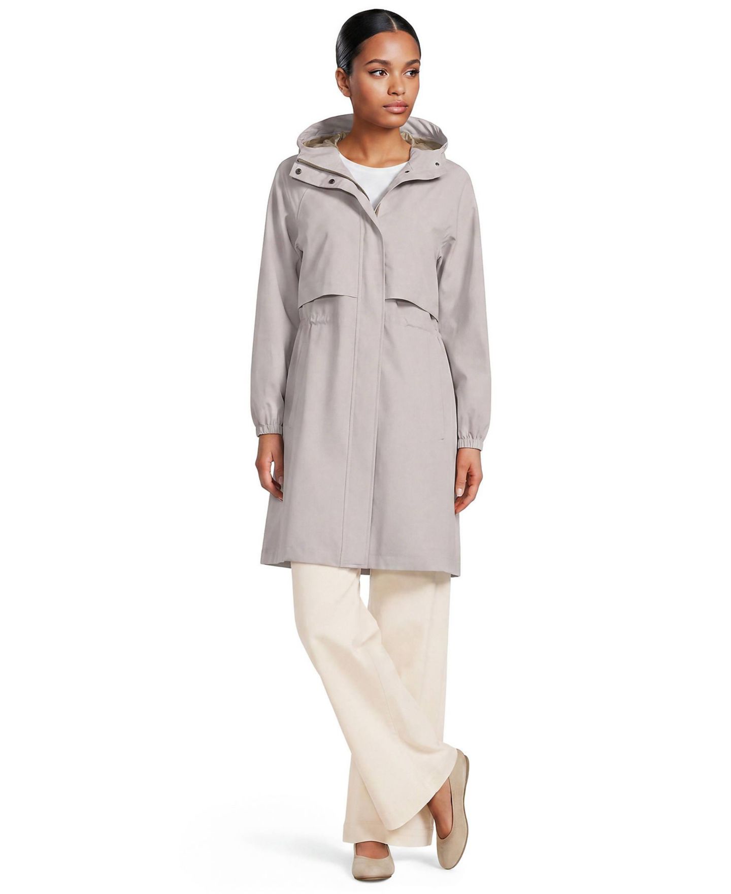 Женские куртки Lands' End Squall Packable Long Raincoat, цвет: Мягкий серо-бежевый — фото 4