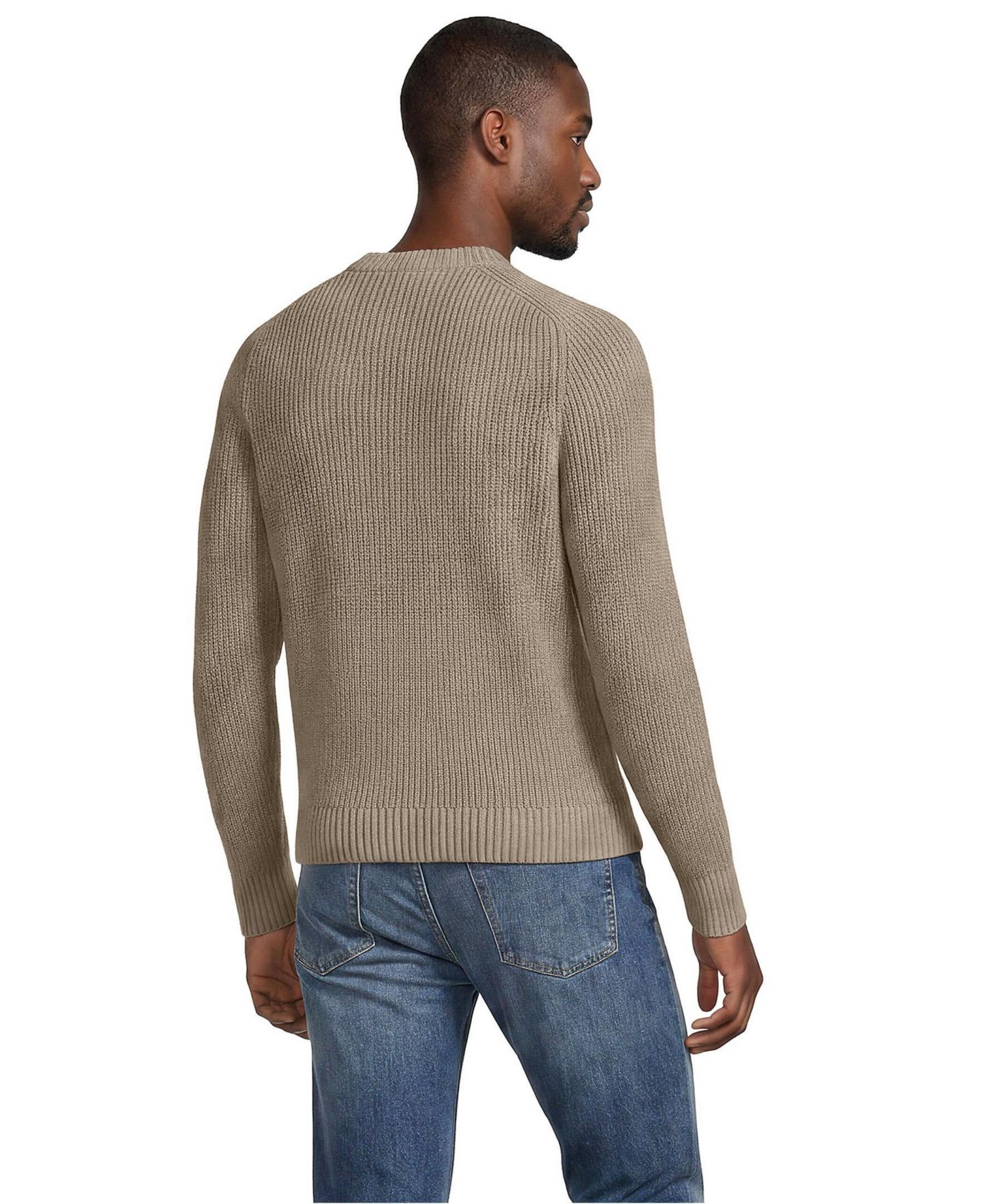Мужской свитер Lands' End Cotton Drifter Saddle Crewneck Shaker, цвет: Песчаниковый меланжевый — фото 3