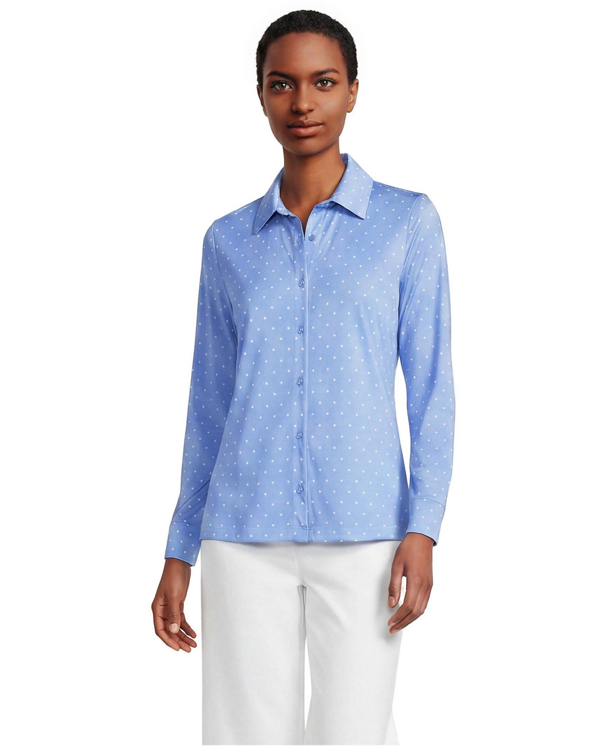 Lands' End Women's Long Sleeve Supima Cotton Relaxed Button Front Shirt