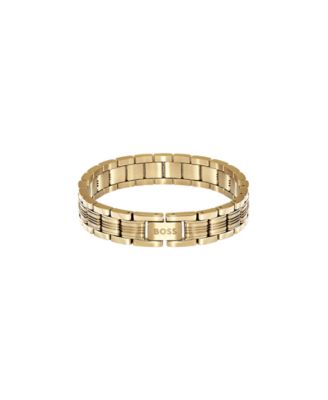 Men's Boss Emblem Ionic Plated Thin Gold Steel Bracelet