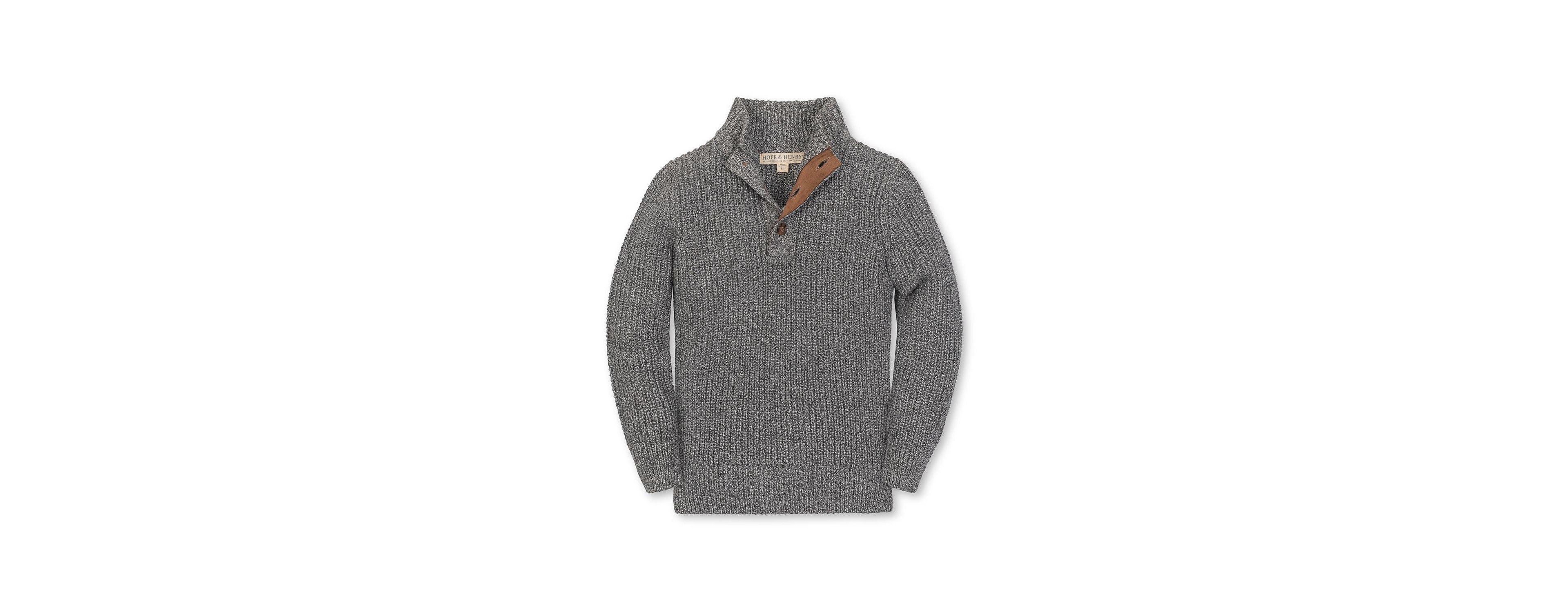 Hope & Henry Little and Big Boys' 5-7 Organic Mock Neck Cardigan Stitch Sweater