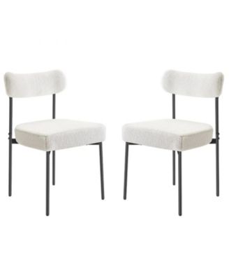 Set of 2 Boucle Dining Chairs with Curved Back and Metal Legs