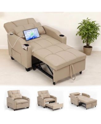 4-in-1 Sleeper Chair - Convertible Sofa Bed With Massage, USB and Type-C Ports, Cup Holders and Side Pocket