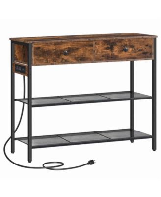 Modern 3-Tier Slim Console Table with Drawers and Charging Port