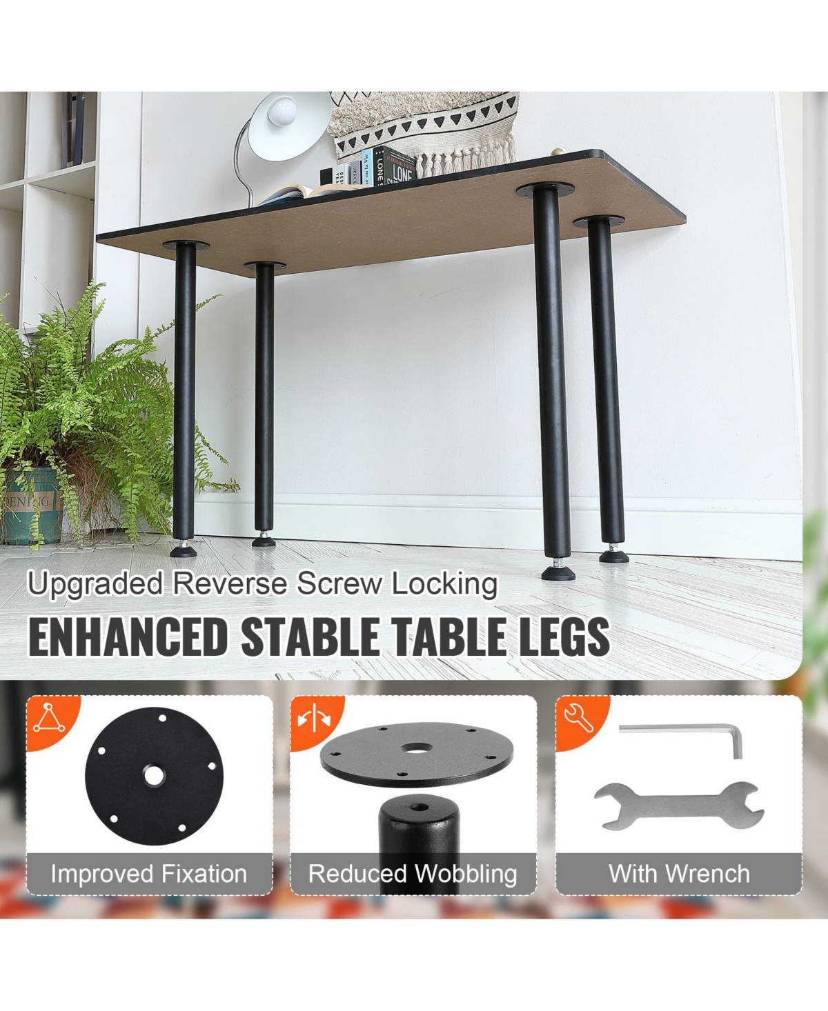 Sugift 28 in Adjustable Steel Desk Legs Set of 4 1200 lbs Load Capacity Heavy Duty with Foot Cup