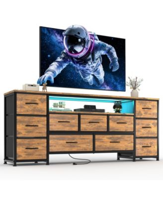 63-Inch 11-Drawer Dresser with Integrated Power Outlets and LED Lighting, TV Stand for 70-Inch Screens, Wide Chest for Bedroom and Living