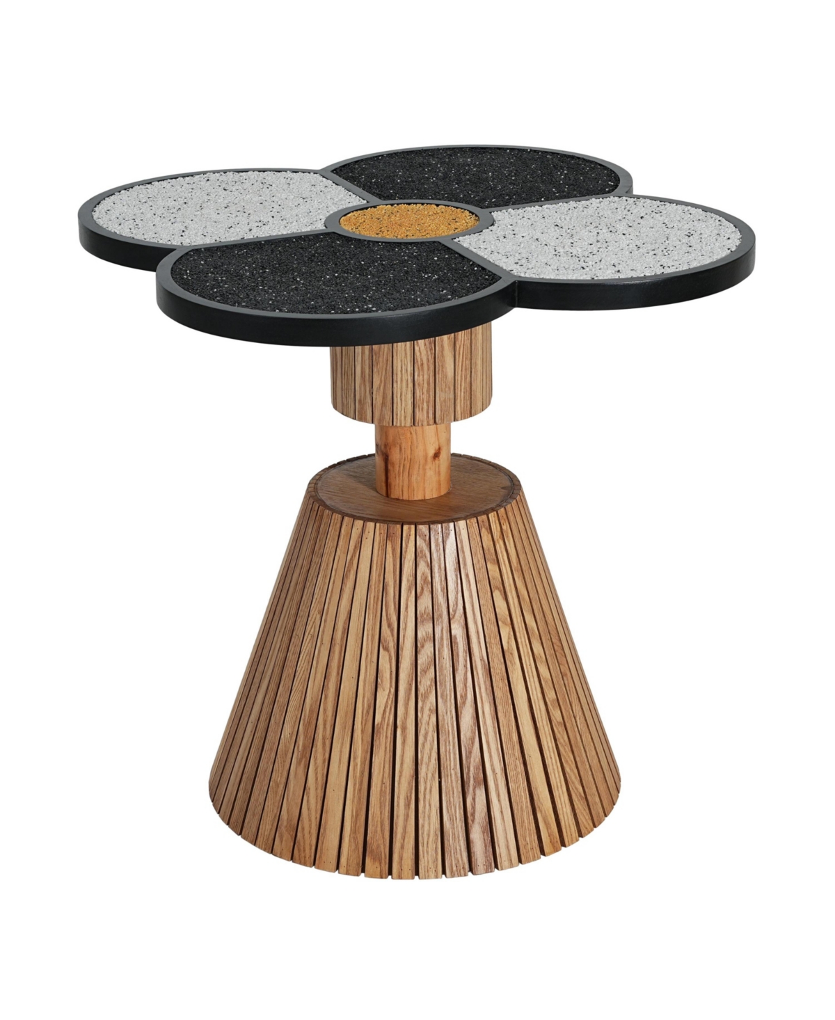 Flynama Four-Leaf Clover Decorative Side Table, Stone Texture Top Wood-Grain Base Accent Table