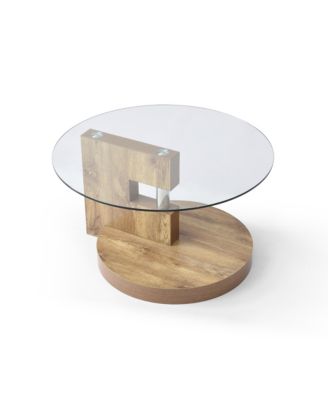 2-Tier Round Coffee Table Glass Top MDF Base Modern Storage Center Table 220lb