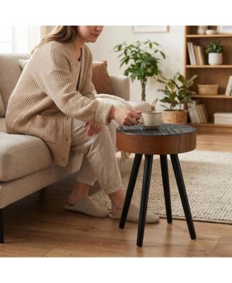 15.7" Mini Round Wooden Side Table