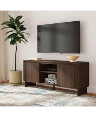 Modern TV Stand, 2 Door with Middle Shelf (1499 x 406 x 635mm / 59 x 16 x 25in
