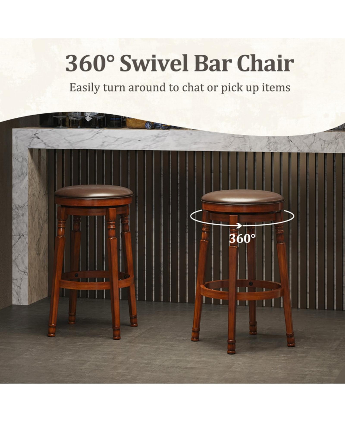 Gouun Set of 2 Swivel Counter Height Bar Stools with Pu Leather Padded Seat