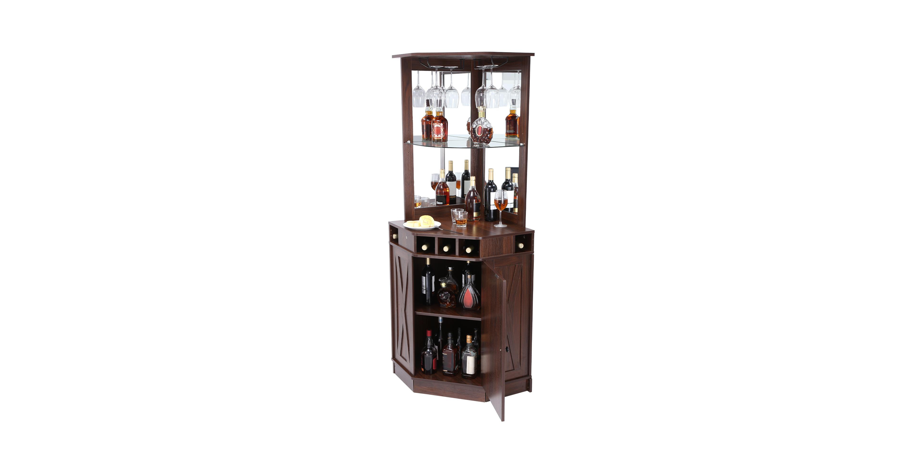 Sugift Corner Industrial Bar Cabinet Wine Table Sideboard Buffet Cabinet with Glass Holder for Home Bar