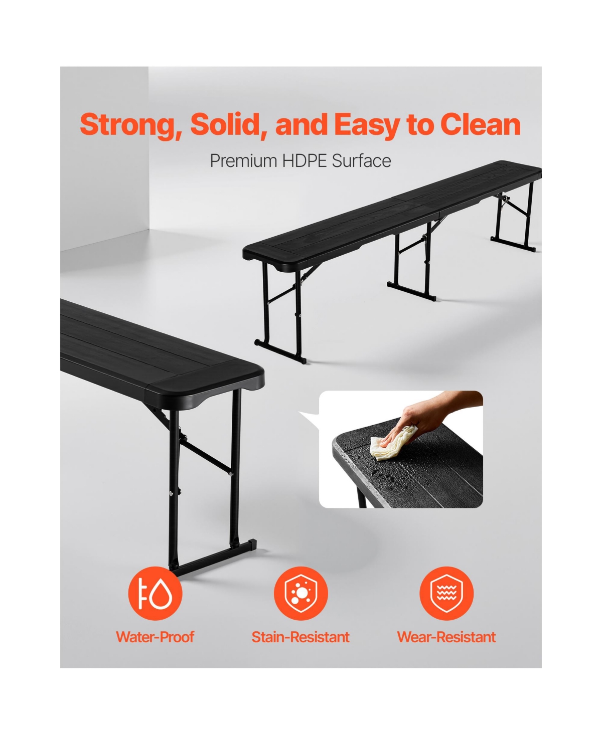 Sugift 2-Pack 6 ft Portable Folding Bench with Hdpe Seat and 2 Carry Bags for Outdoor Picnic Camping