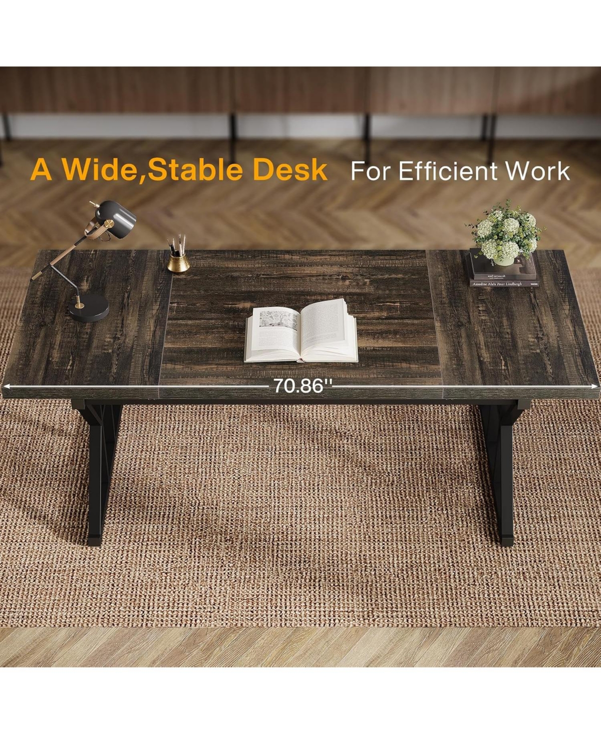 Tribesigns 70.86-Inch Large Executive Desk,Industrial Home Office Computer Desk,Simple Long Writing Study Table Business Furniture