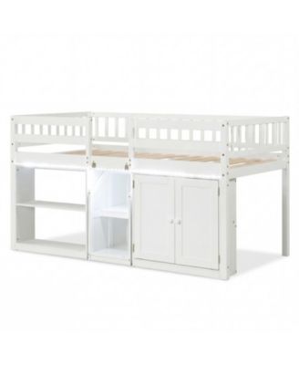 Twin Size Loft Bed with Led Lights and Wooden Bed Frame for Kids