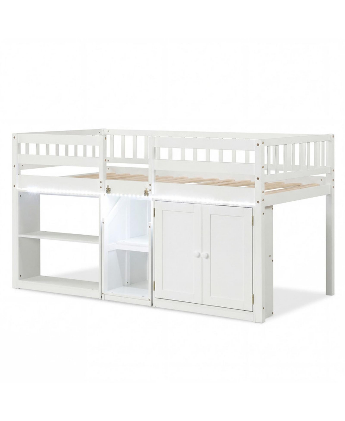 Sugift Twin Size Loft Bed with Led Lights and Wooden Bed Frame for Kids