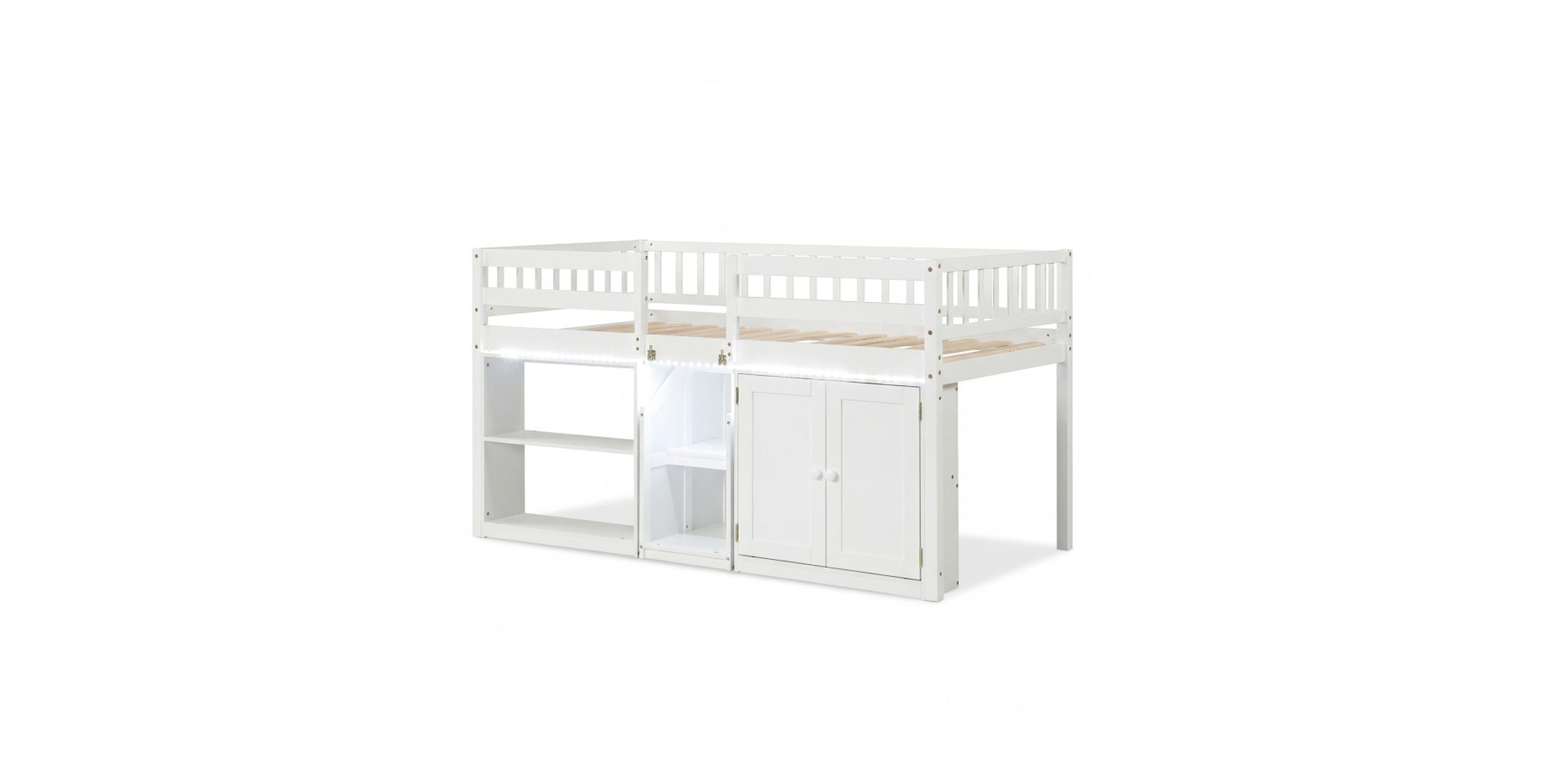 Sugift Twin Size Loft Bed with Led Lights and Wooden Bed Frame for Kids
