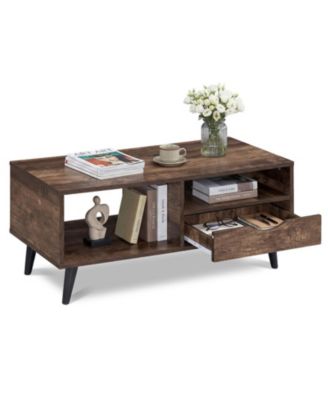 Rectangle Coffee Table with Storage Drawer and Open Shelves