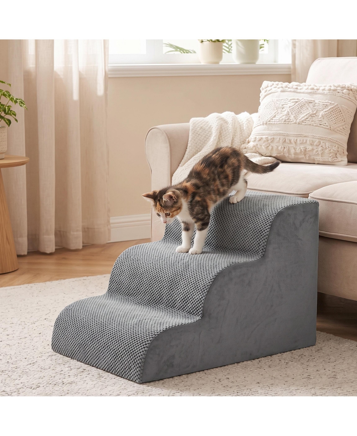 Zeny Staircase ramps designed for small dogs and cats, high-density foam curved pet steps