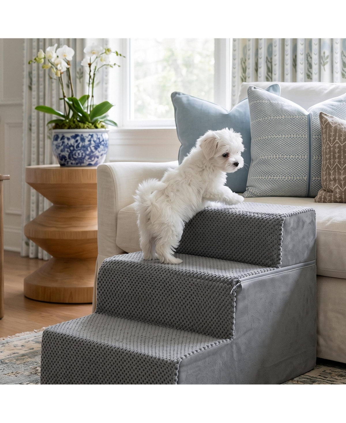 Zeny Staircase ramps designed for small dogs and cats, high-density foam curved pet steps, dog steps