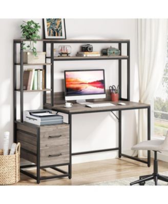 55" Computer Desk with 2 Drawers and Hutch