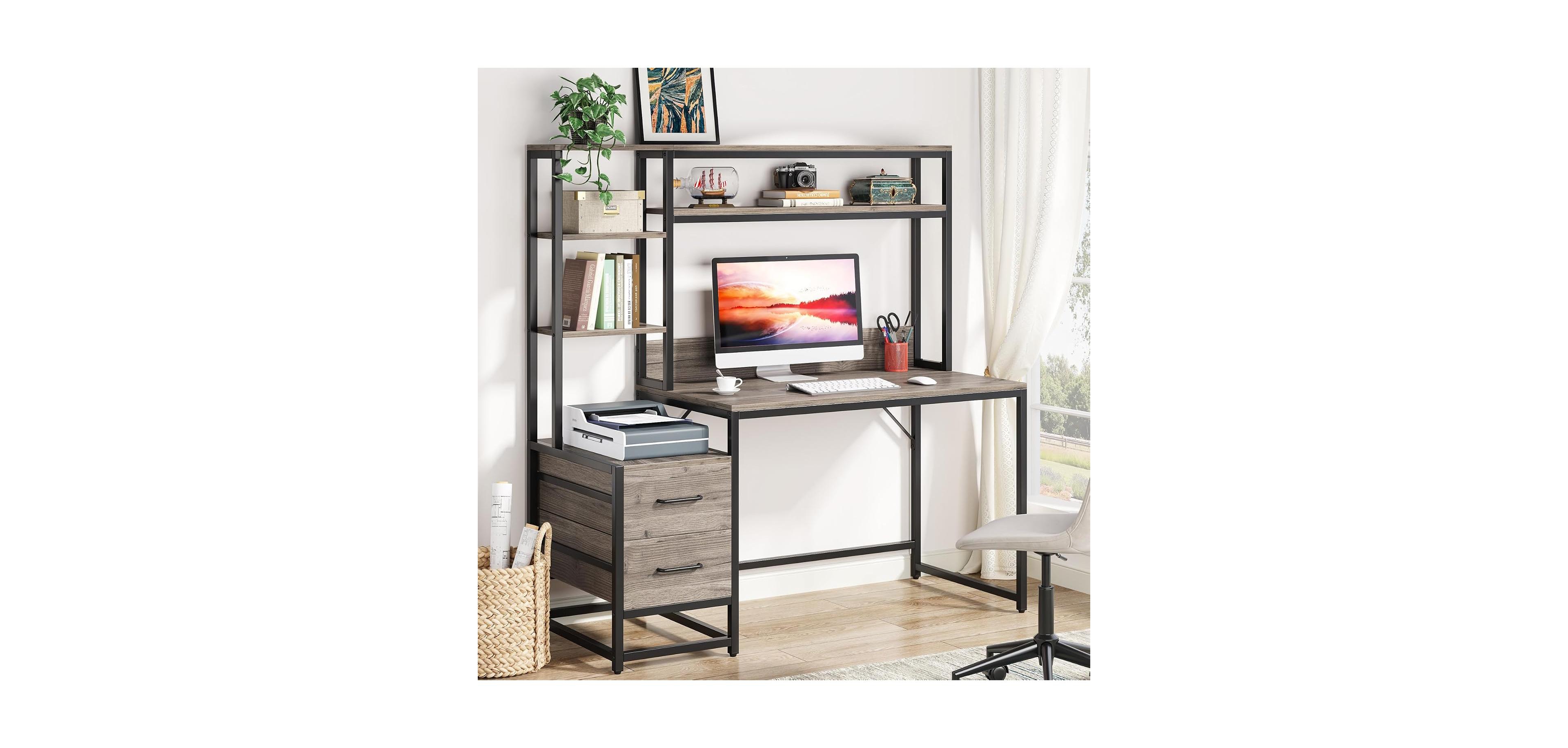 Tribesigns 55" Computer Desk with 2 Drawers and Hutch