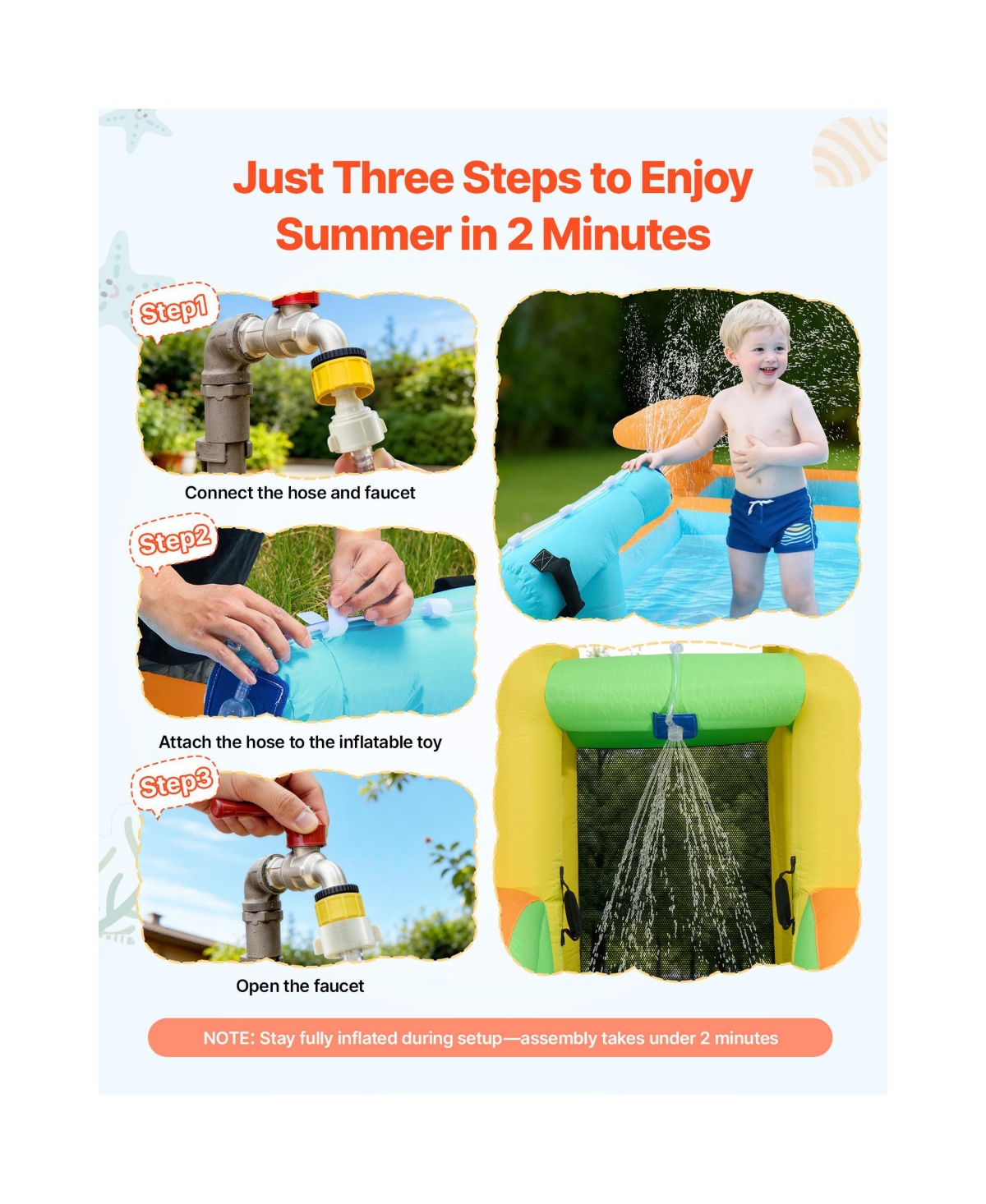 Sugift 14.9 x 12.8 x 7.8 ft Inflatable Water Slide Bounce House, For 3 to 4 Kids, Ages 3-8