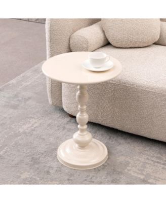 15.7" Round Vintage Metal Side Table, Frost  Ironwork Accent Table, Indoor and Outdoor Use
