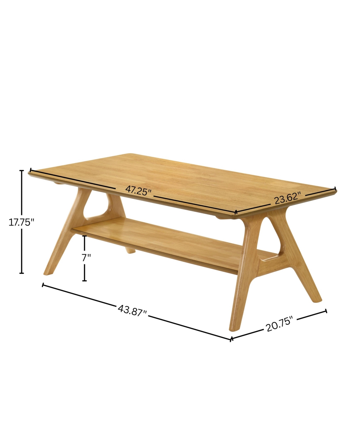 Flynama Mid Century Modern Wood Coffee Table with Storage Shelf Mdf Veneer Rubberwood Base
