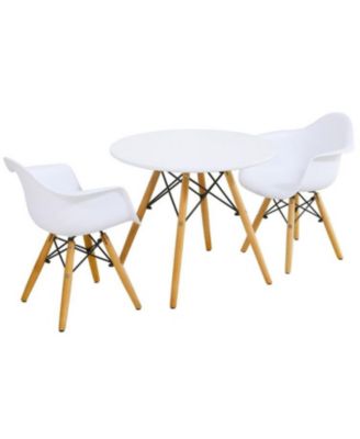 Mid Century 3 Piece Round Kids Table and Chair Set with Armrests