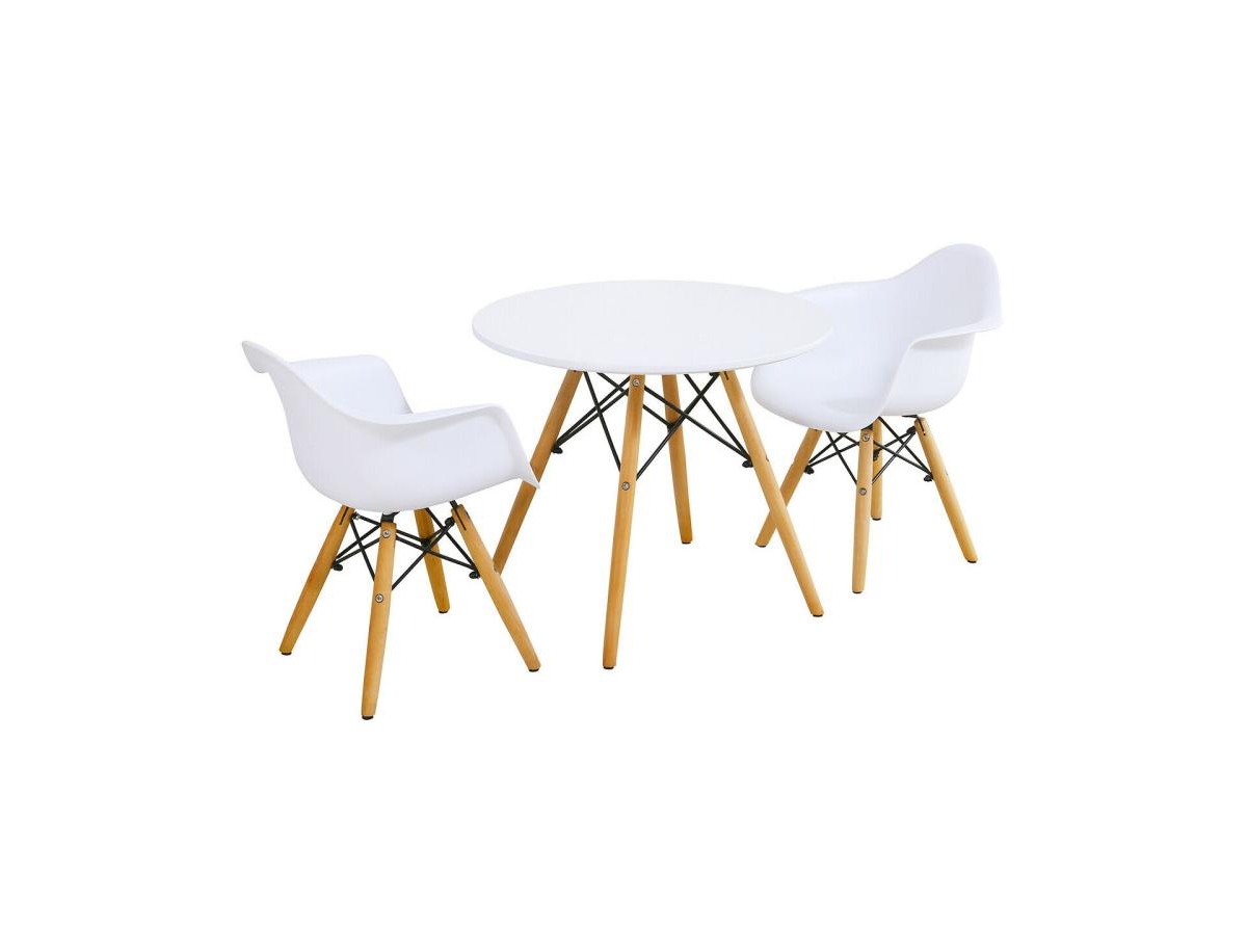 Gouun Mid Century 3 Piece Round Kids Table and Chair Set with Armrests - White