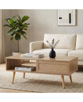 41.34" Rattan Rectangular Coffee Table with Sliding Door