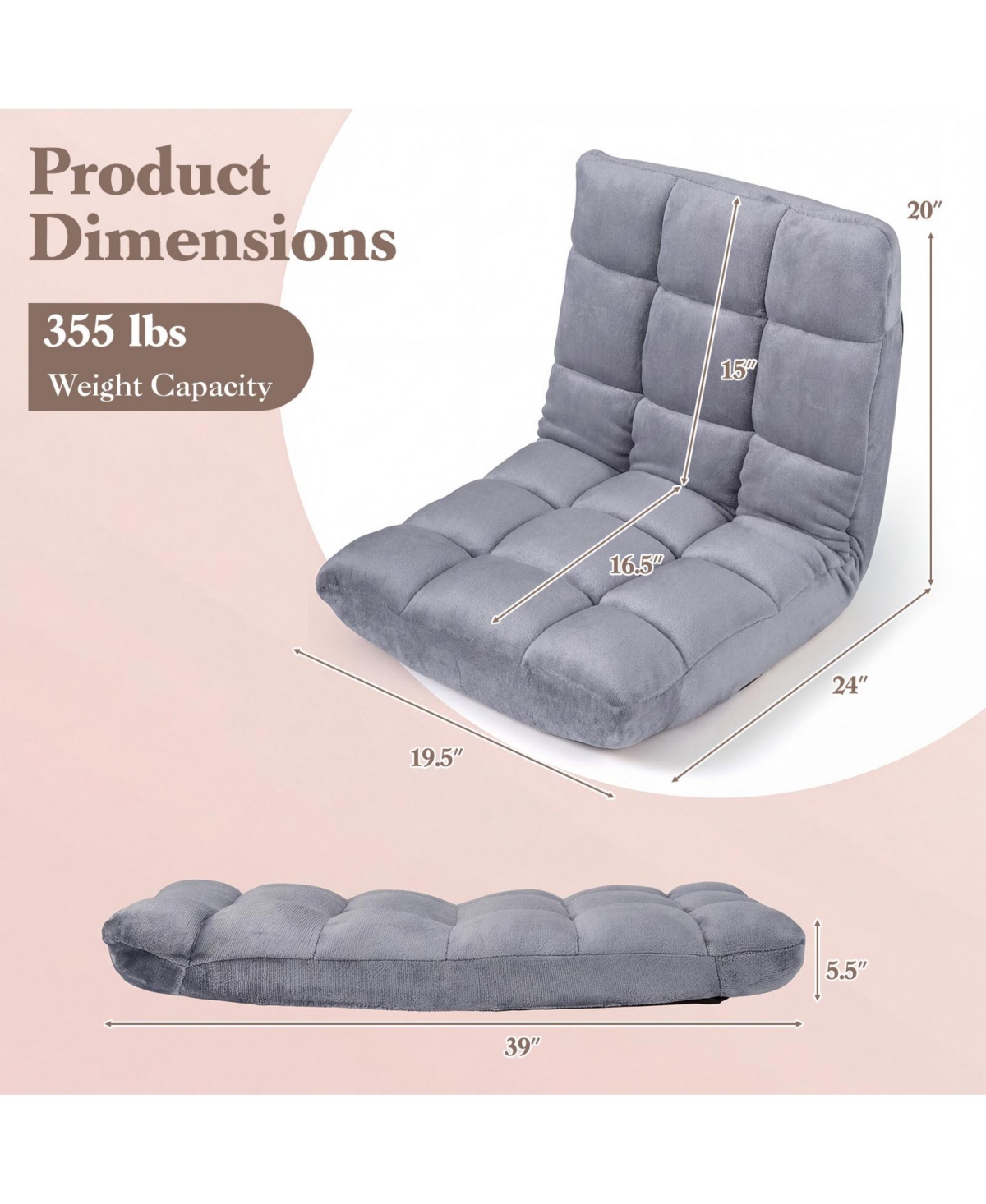 Costway Adjustable 14-Position Floor Chair Folding Lazy Gaming Sofa Chair Cushioned