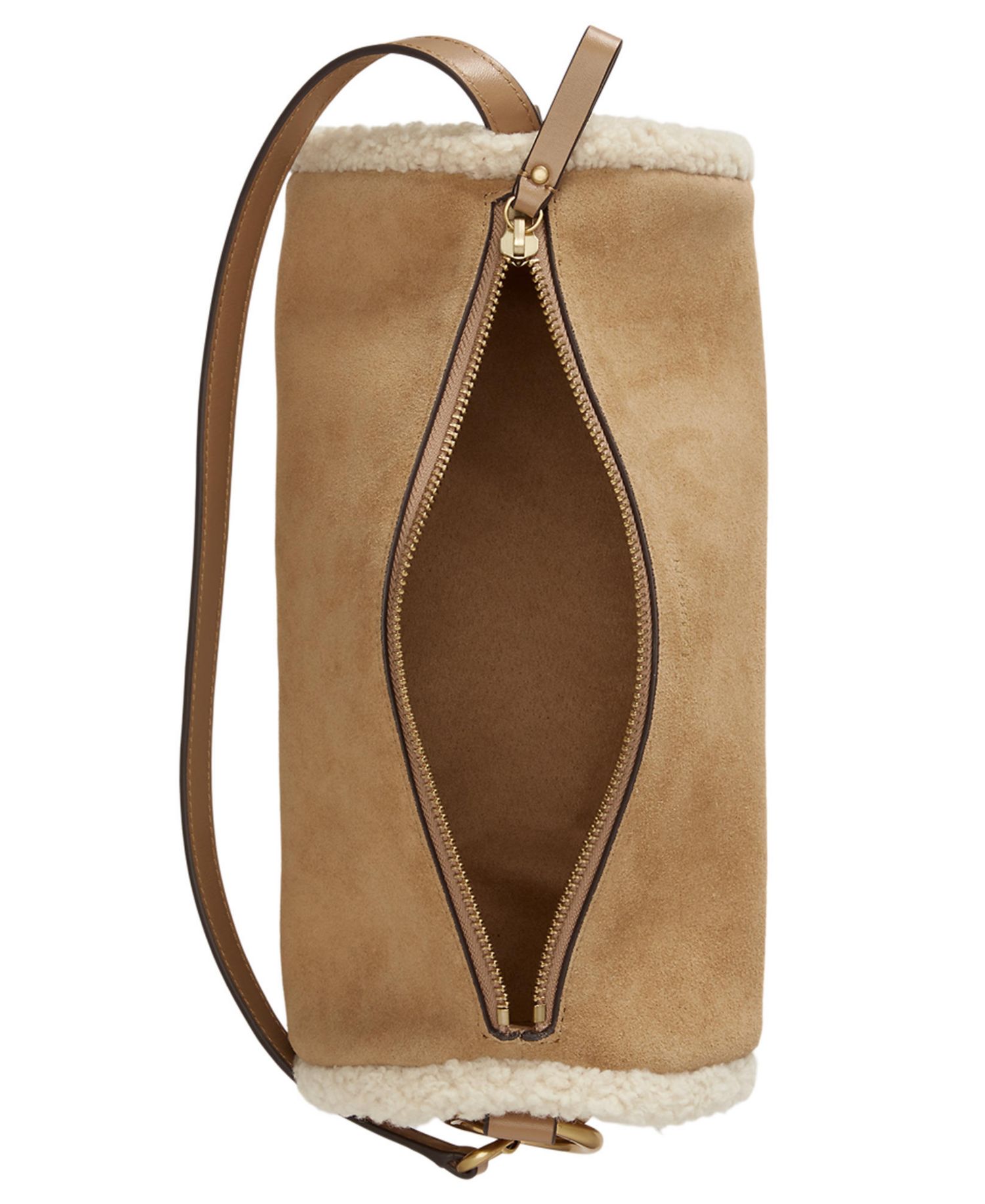 Blaike Suede Shearling Trim Small Barrel Bag