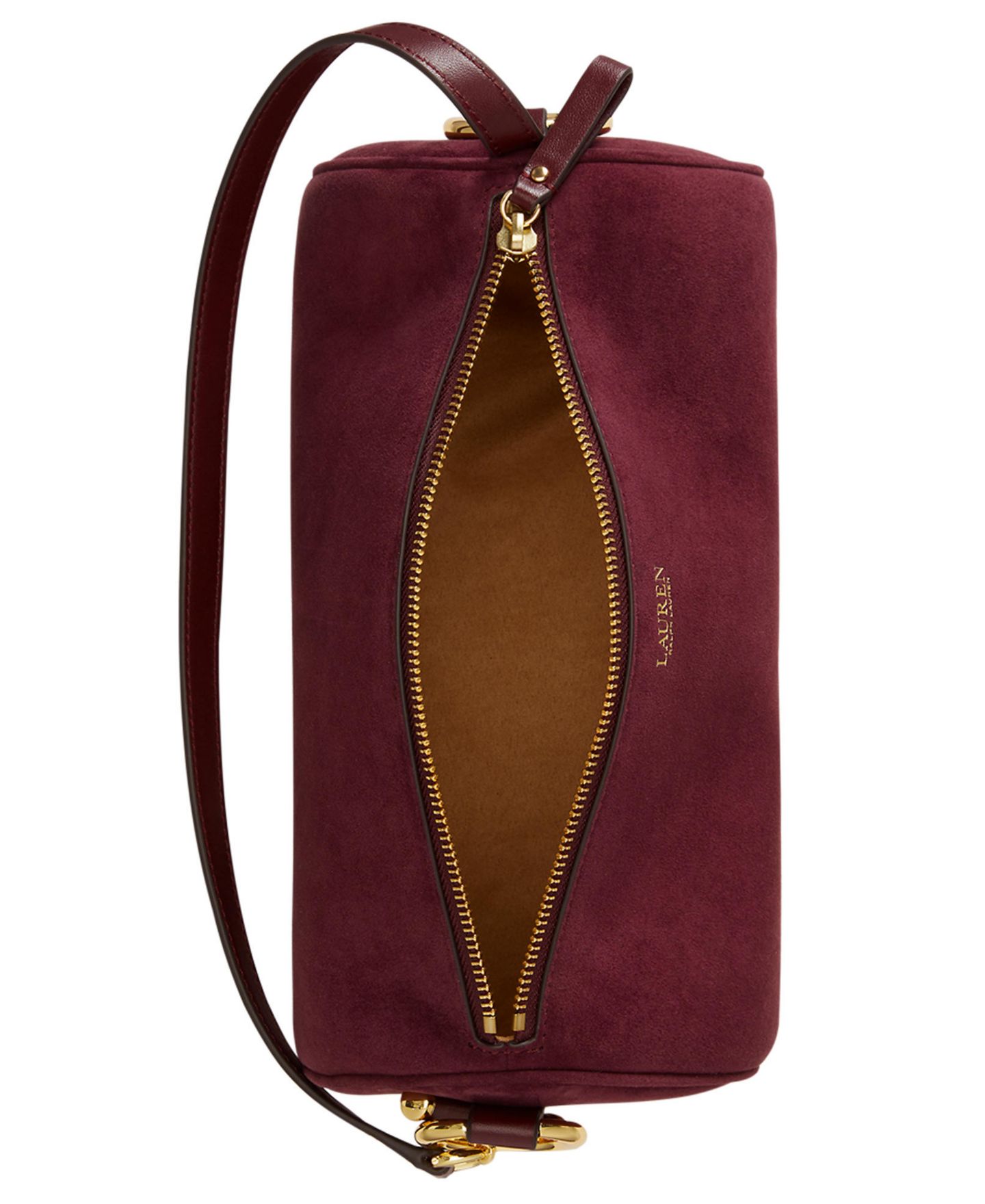 Женская сумка Lauren Ralph Lauren Suede Small Blaike Barrel, цвет: Тёмный гранатовый — фото 5
