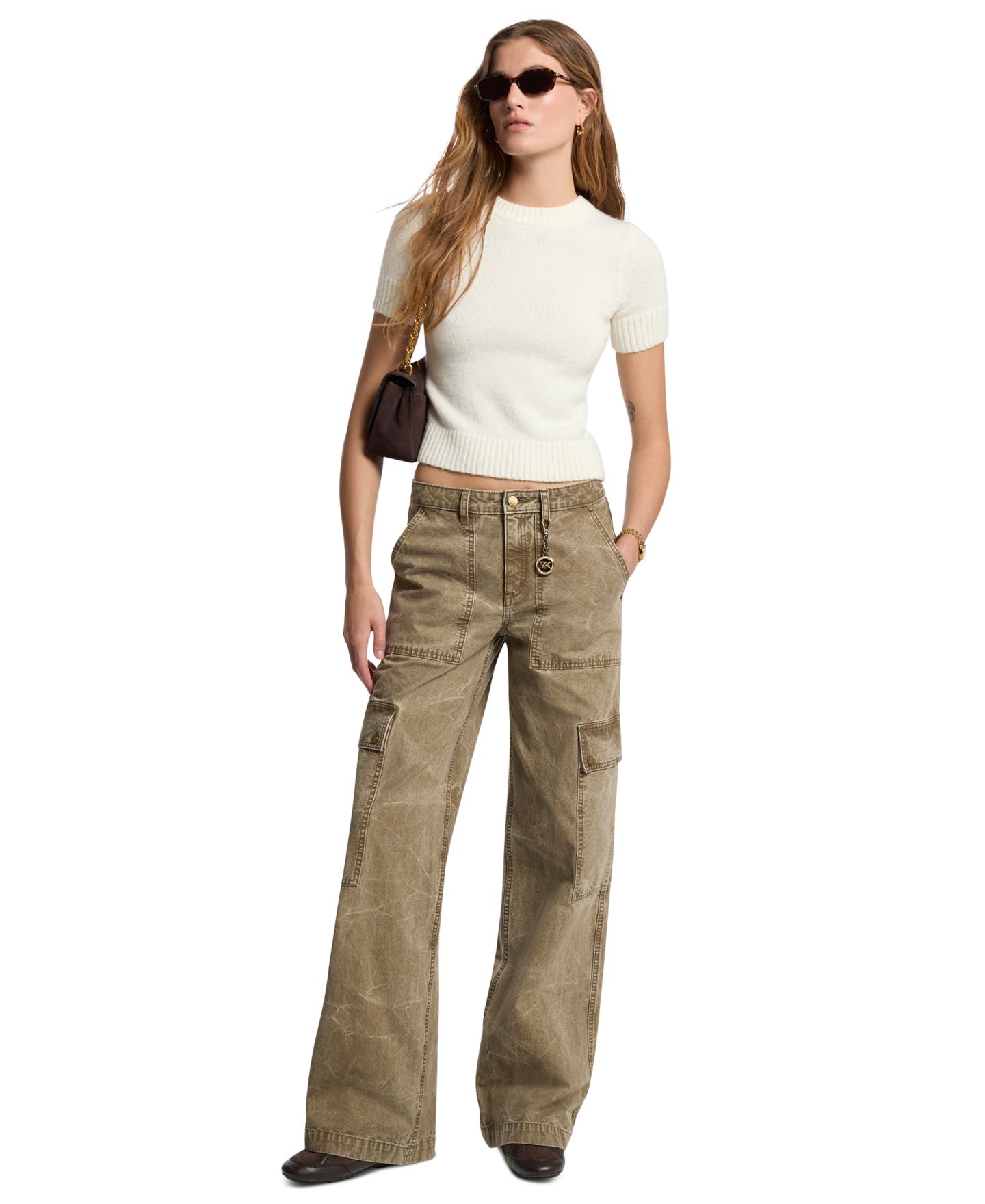 Женские брюки Michael Kors High-Rise Wide-Leg Cargo, цвет: Песочный зелёный — фото 2