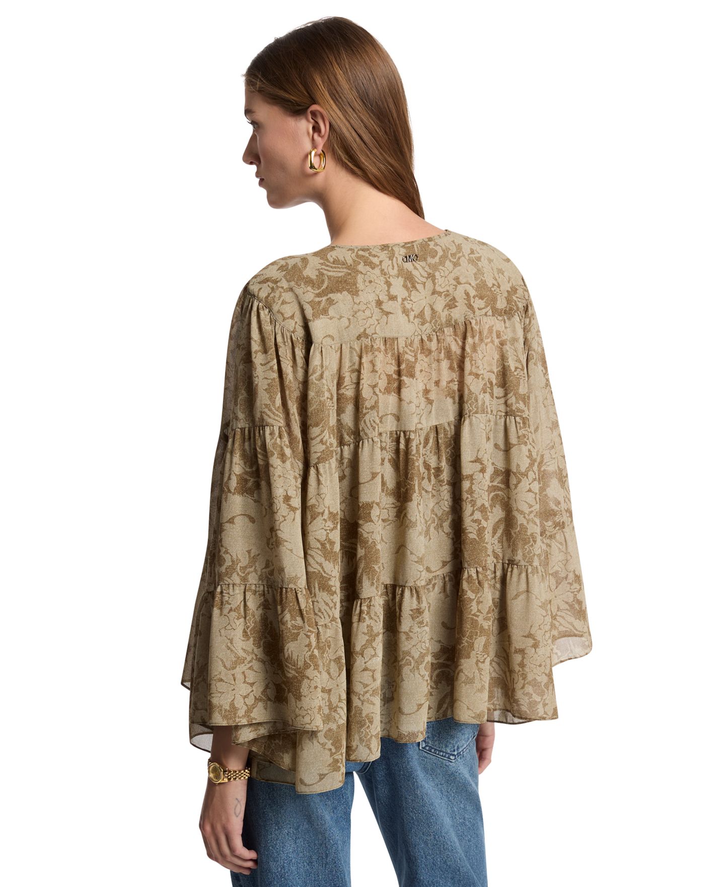 Женская блузка Michael Kors Long-Sleeve Tie-Neck Floral Blouse, цвет: Duffle — фото 3