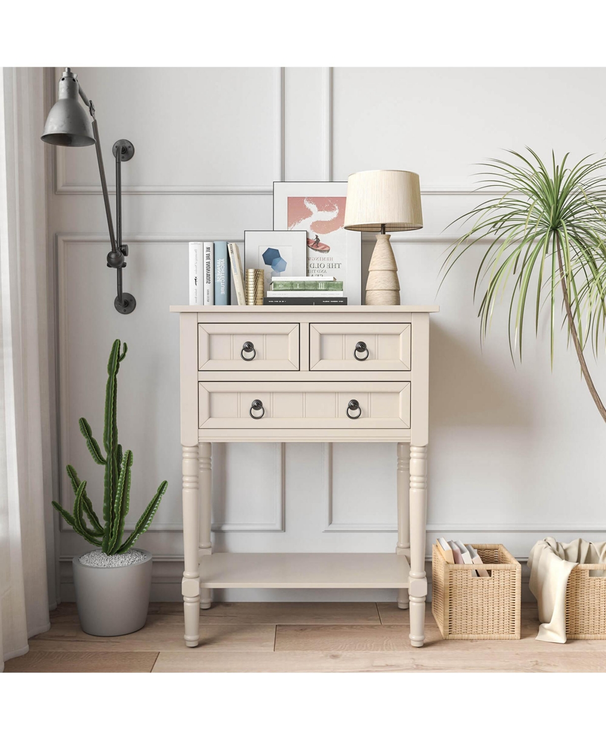 Costway Console Entryway Table with 3 Drawers Open Shelf for Hallway Living Room