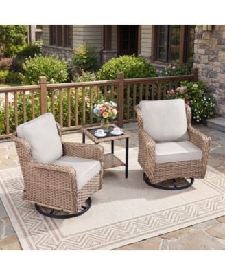 3 Pieces Patio Furniture Set, Outdoor Swivel Glider Rocker Set with Washable Cushion and Tempered Glass Table