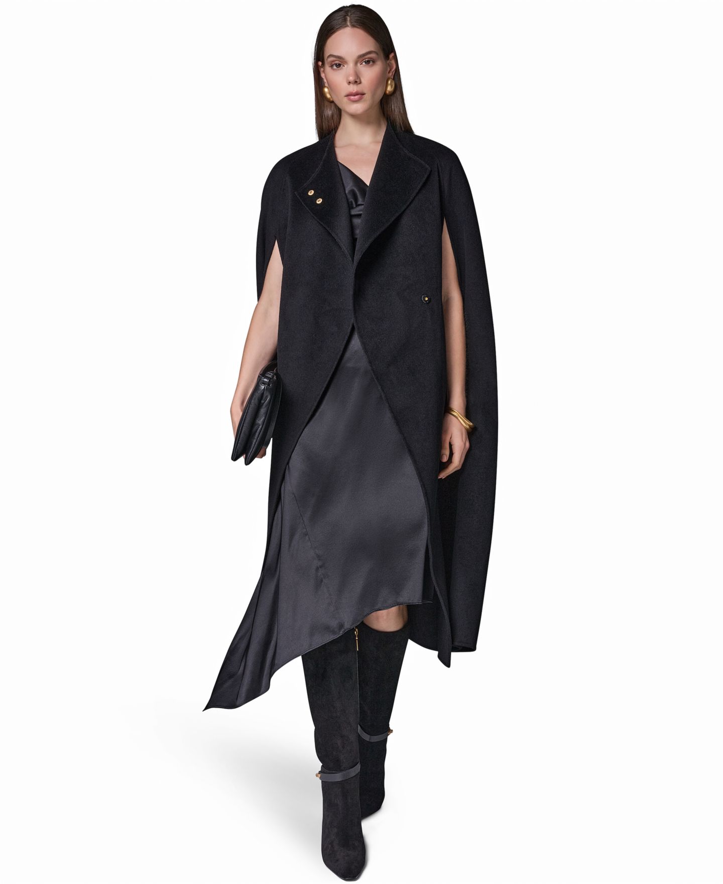 Женское пальто Donna Karan New York Wool-Blend Maxi Cape, цвет: Чёрный — фото 3