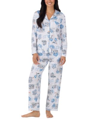 Women's Long-Sleeve Button-Front Cotton-Blend Pajama Set