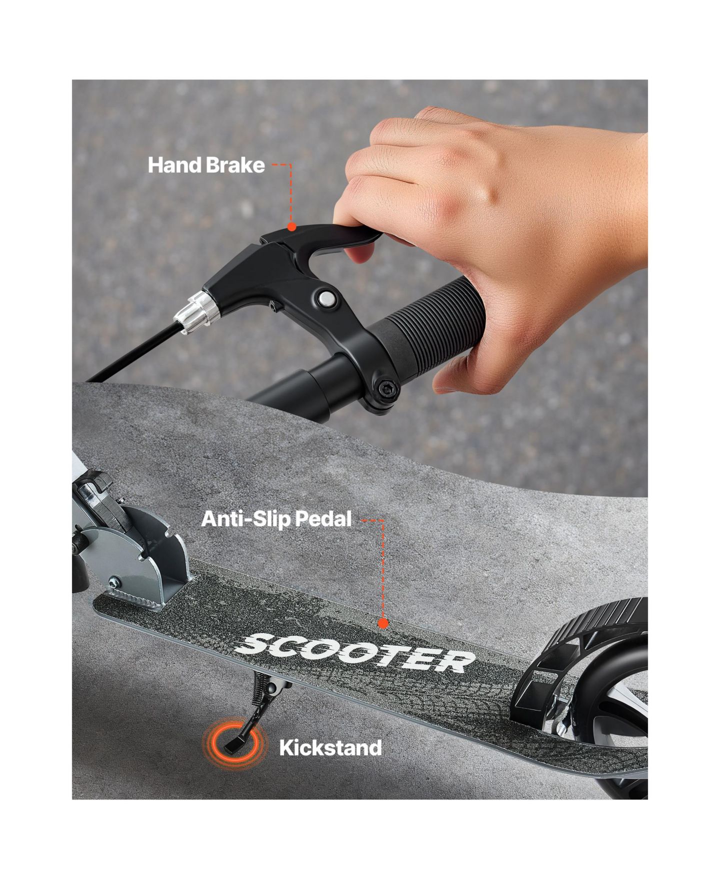 Детская игрушка SUGIFT Adjustable-Foldable Aluminum Alloy 2-Wheel Kick Scooter, Up to 220 lbs, Ages 8+, цвет: Серый — фото 6