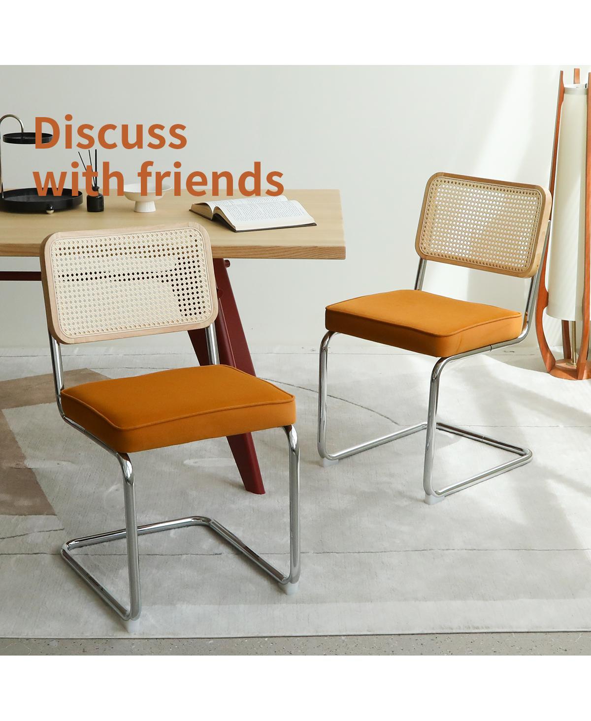 Flynama Set of 2 Velvet Rattan Cantilever, Tubular Steel Breuer Stackable Side Dining Chairs